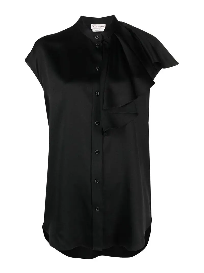 Camicia Fluida in Doppio Raso Nero