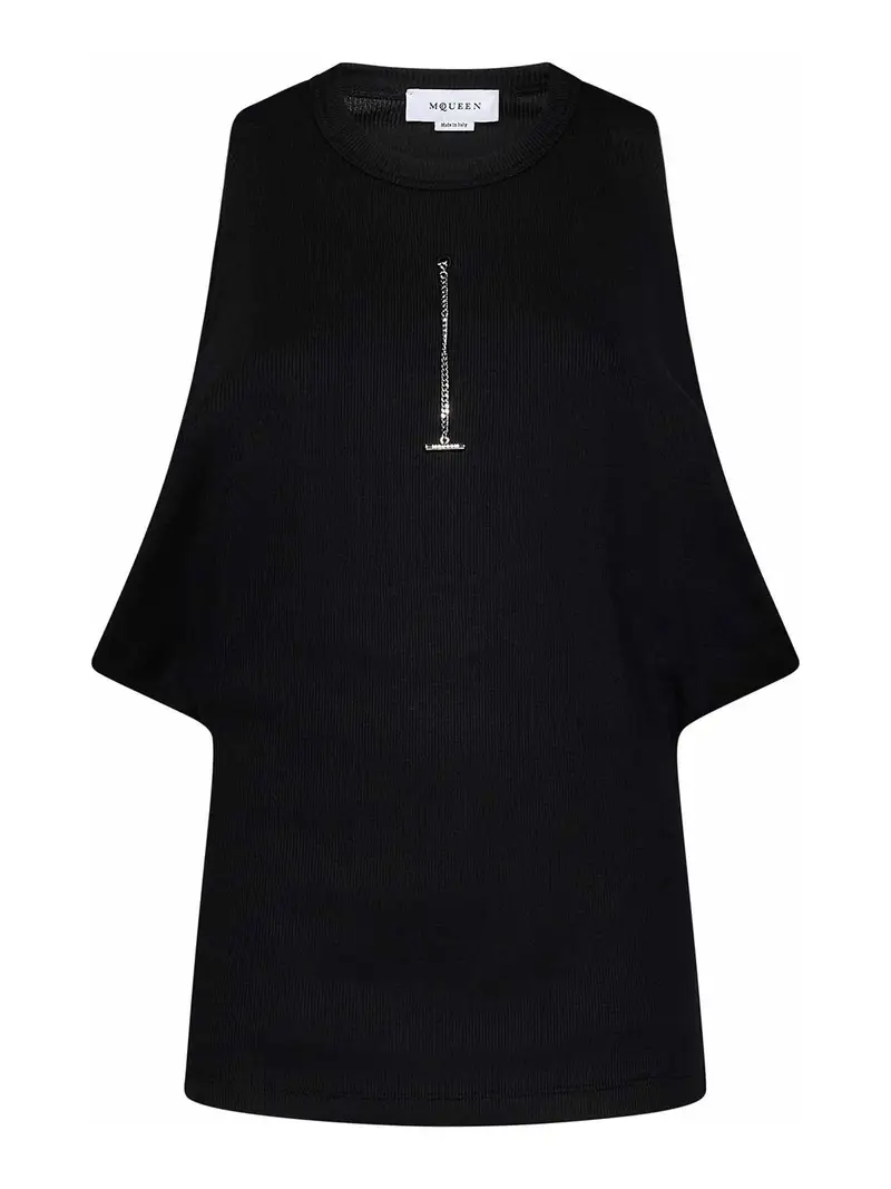 Canotta nera in cotone a coste Nero