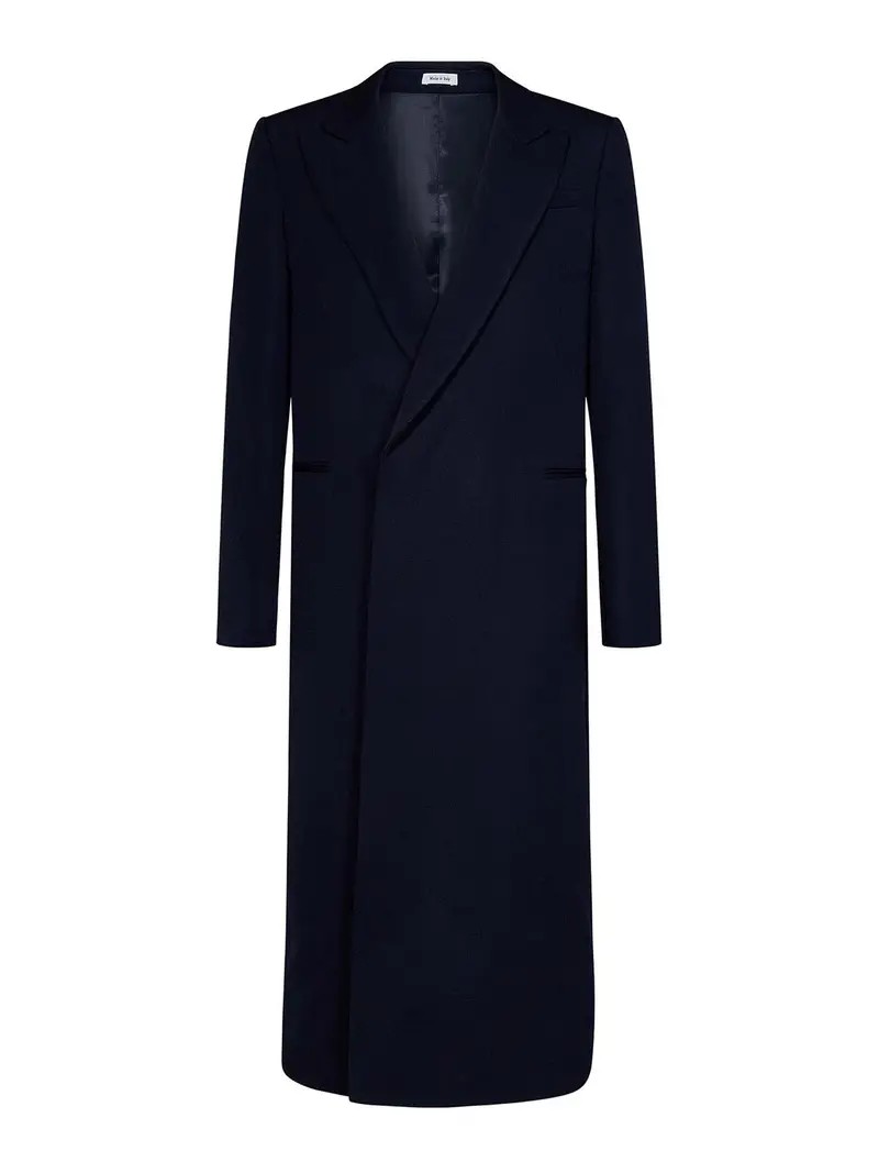 Cappotto con cintura in lana blu navy