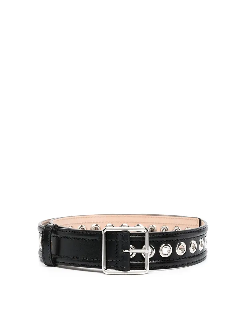 Cintura in pelle con dettaglio occhielli Nero