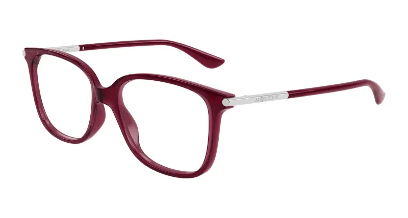 Donna Alexander McQueen AM0554O 008 Montature da vista Acetato Bordeaux Trasparente Cat Eye