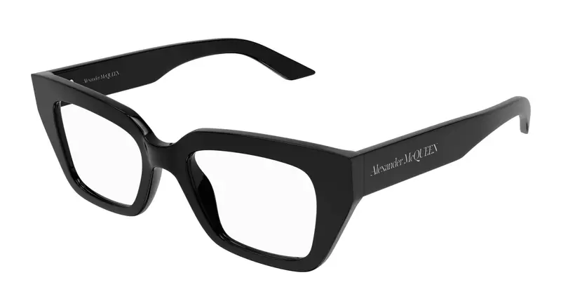 Alexander McQueen Donna AM0453O 001 Montature da vista Acetato Nero Trasparente Cat Eye