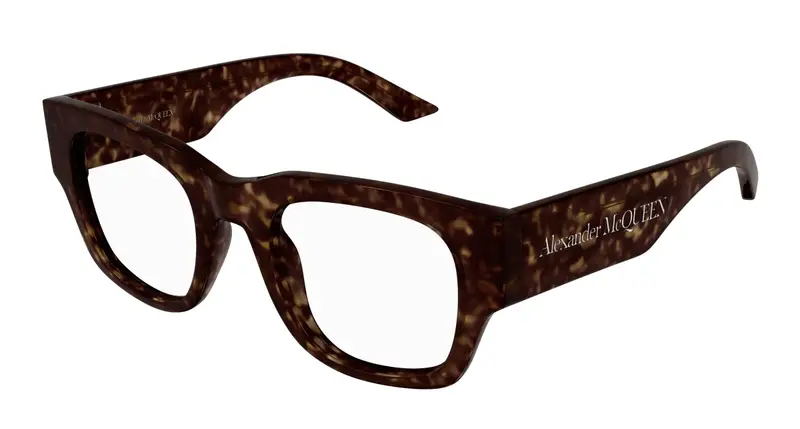 Alexander McQueen Donna AM0455O 002 Montature da vista Acetato Havana Trasparente Squadrata