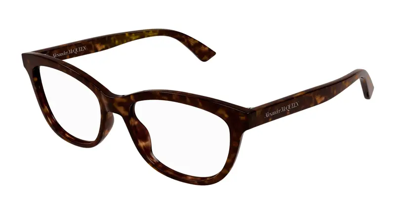 Alexander McQueen Donna AM0461O 002 Montature da vista Acetato Havana Trasparente Cat Eye