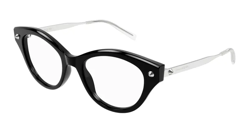 Alexander McQueen Donna AM0485O 001 Montature da vista Acetato Nero Trasparente Cat Eye