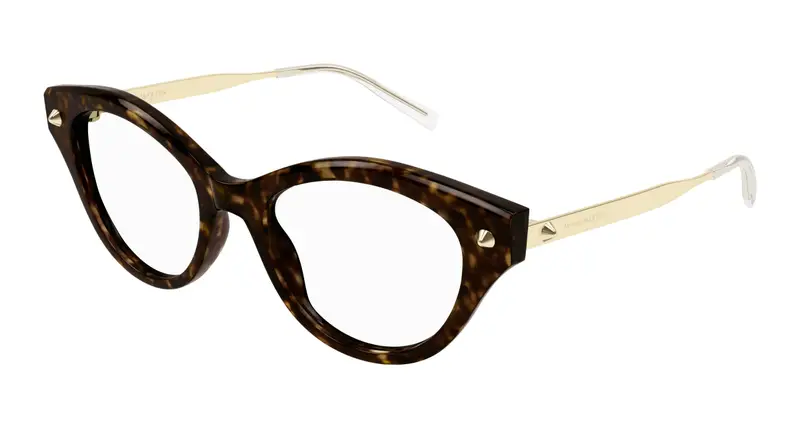 Alexander McQueen Donna AM0485O 002 Montature da vista Acetato Havana Trasparente Cat Eye