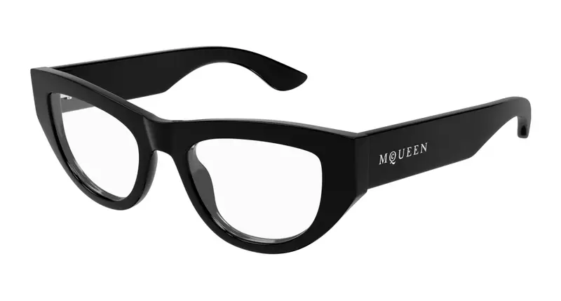 Alexander McQueen Donna AM0512O 001 Montature da vista Acetato Nero Trasparente Cat Eye
