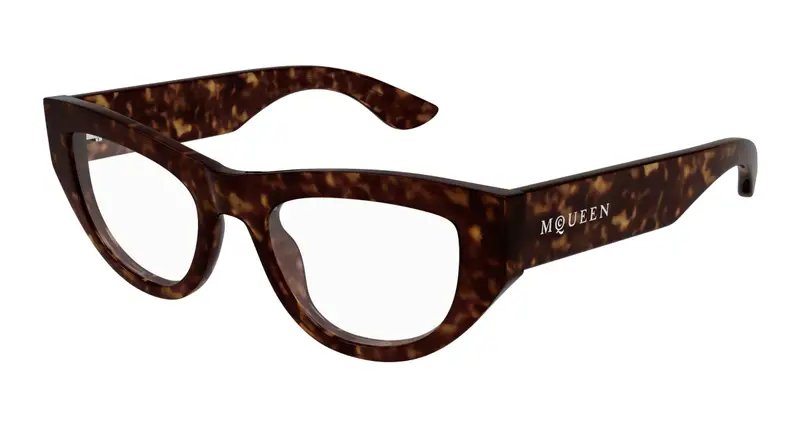 Alexander McQueen Donna AM0512O 002 Montature da vista Acetato Havana Trasparente Cat Eye