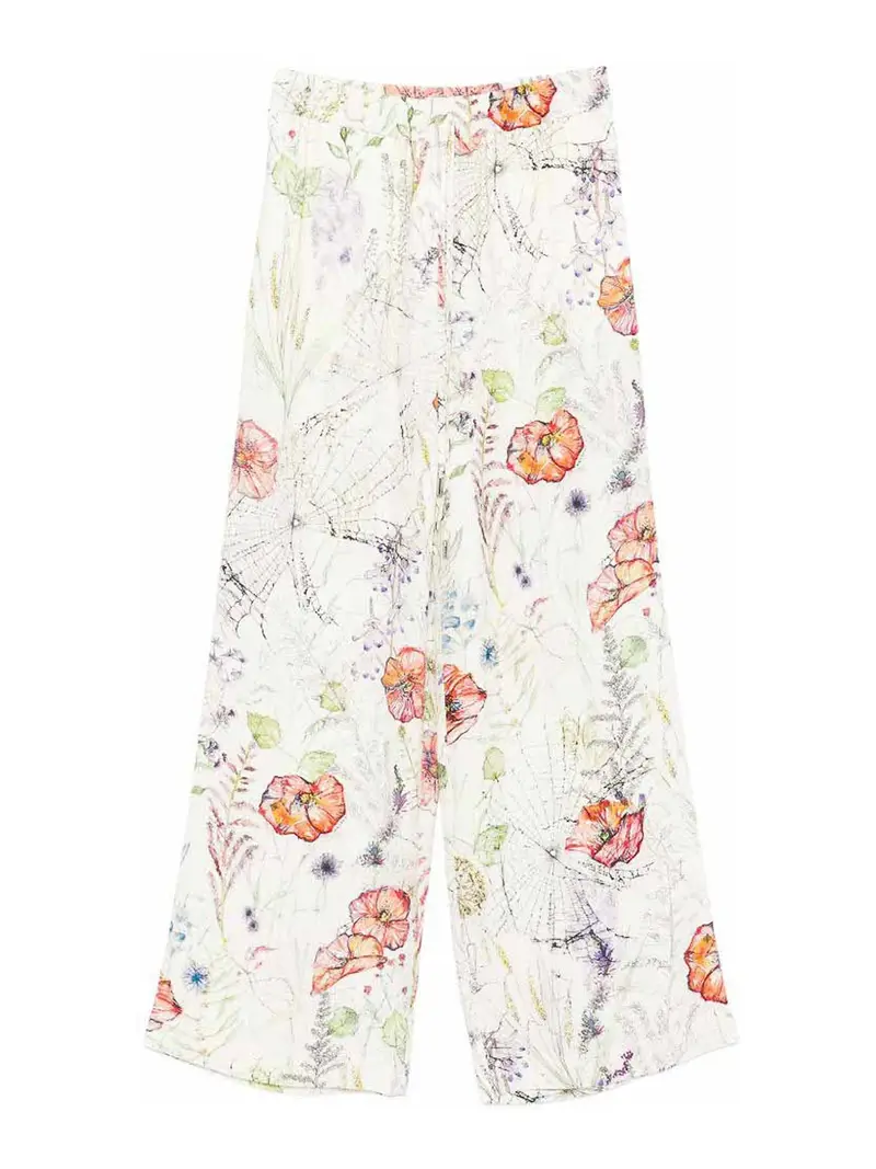 Pantaloni in cotone floreale Bianco