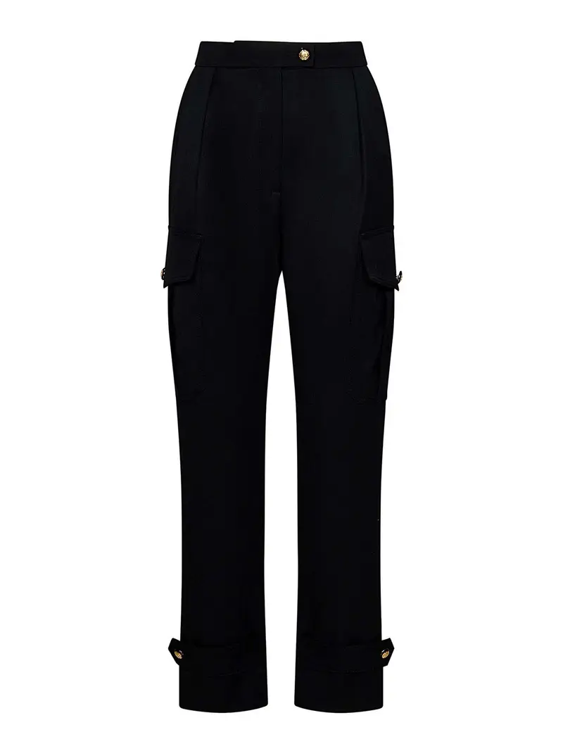 Pantaloni militari in lana nera con tasche Nero