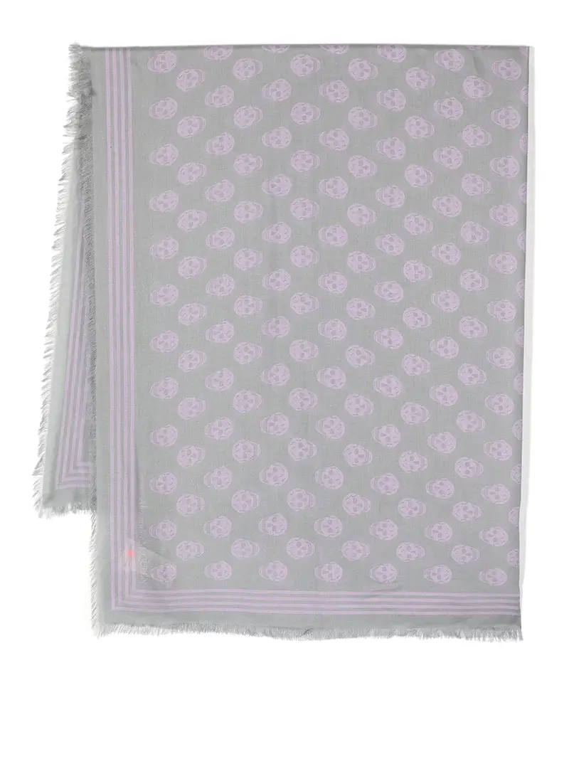 Sciarpa sfrangiata con stampa a teschio Grigio Chiaro