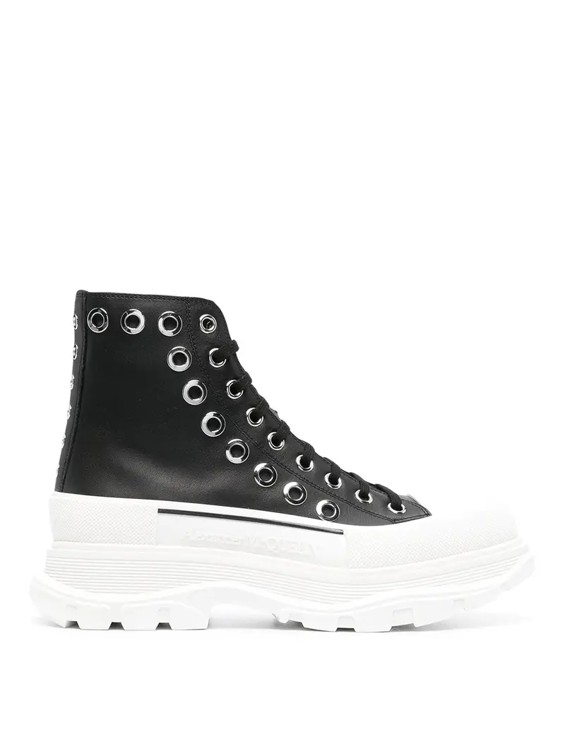 Sneakers in pelle con occhielli Nero