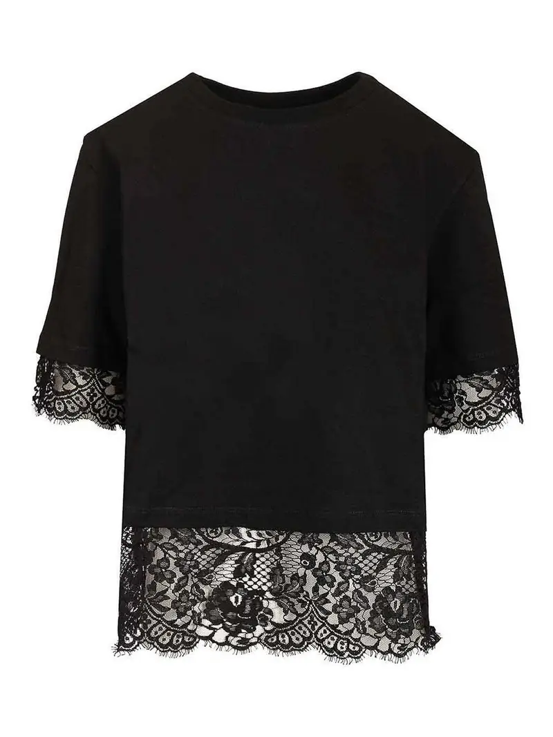 T-shirt in cotone con pizzo Nero