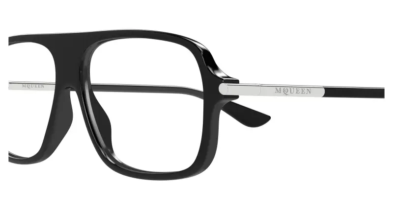 Unisex Alexander McQueen AM0555O 001 Montature da vista Acetato Nero Trasparente Pilot miniatura 3