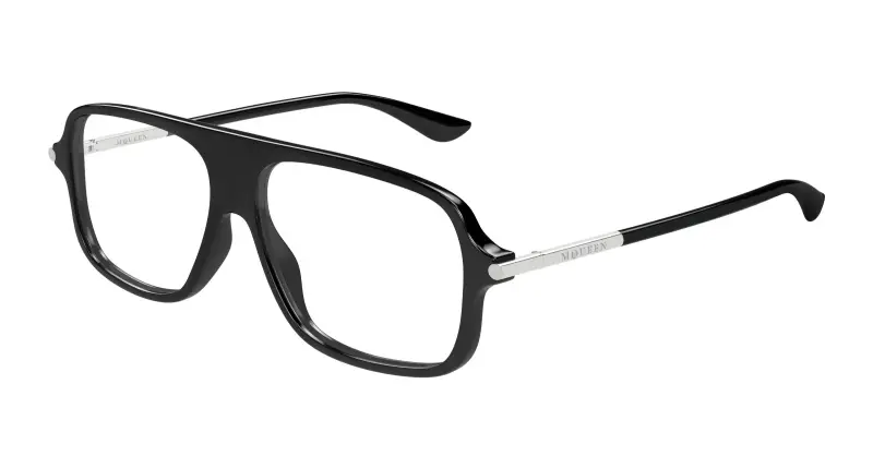 Unisex Alexander McQueen AM0555O 001 Montature da vista Acetato Nero Trasparente Pilot
