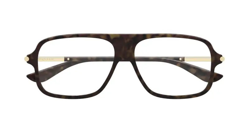 Unisex Alexander McQueen AM0555O 002 Montature da vista Acetato Havana Trasparente Pilot miniatura 2