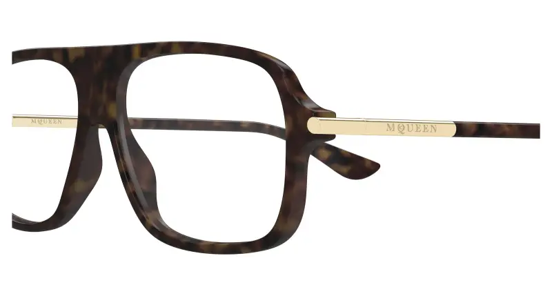 Unisex Alexander McQueen AM0555O 002 Montature da vista Acetato Havana Trasparente Pilot miniatura 3