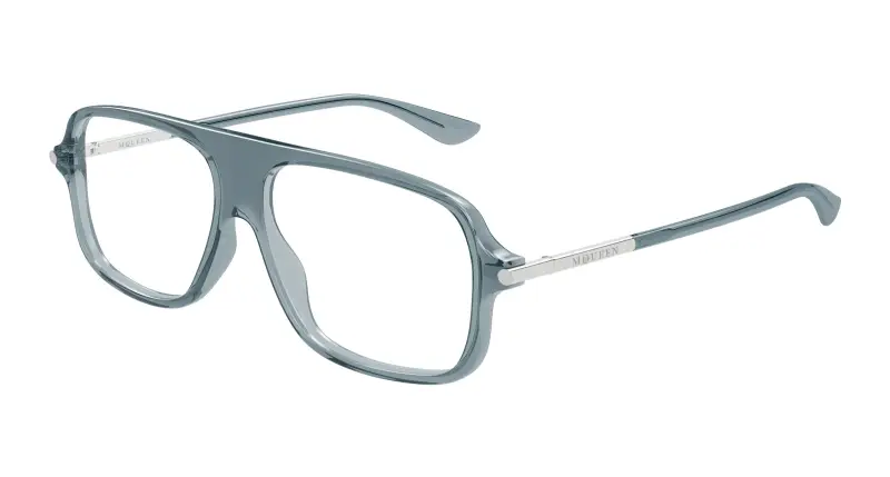 Unisex Alexander McQueen AM0555O 004 Montature da vista Acetato Blu Trasparente Pilot