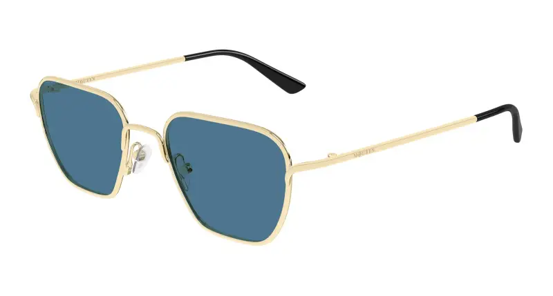 Unisex Alexander McQueen AM0561S 004 Occhiali da sole Metallo Oro Blu Squadrata