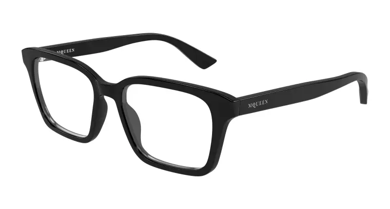 Unisex Alexander McQueen AM0566O 001 Montature da vista Acetato Nero Trasparente Squadrata