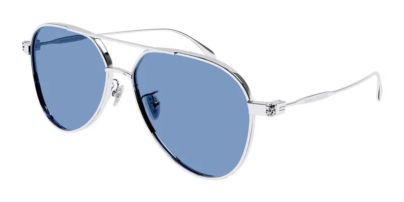 Alexander McQueen Unisex AM0373S 003 Occhiali da sole Metallo Argento Grigio Pilot