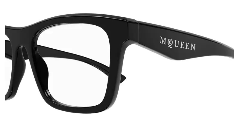 Alexander McQueen Unisex AM0475O 001 Montature da vista Acetato Nero Trasparente Squadrata miniatura 2
