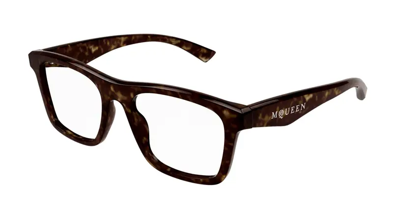 Alexander McQueen Unisex AM0475O 002 Montature da vista Acetato Havana Trasparente Squadrata