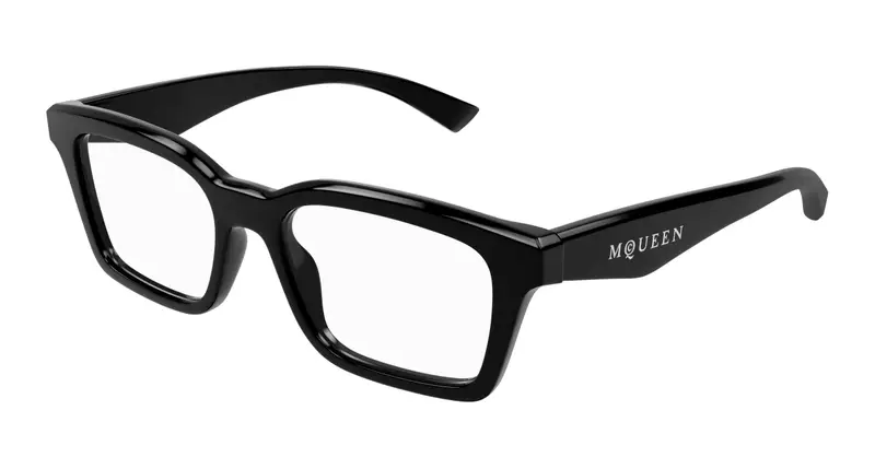Alexander McQueen Unisex AM0476O 001 Montature da vista Acetato Nero Trasparente Squadrata