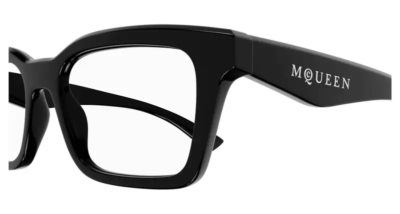 Alexander McQueen Unisex AM0476O 001 Montature da vista Acetato Nero Trasparente Squadrata miniatura 2