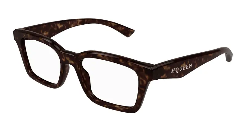 Alexander McQueen Unisex AM0476O 002 Montature da vista Acetato Havana Trasparente Squadrata