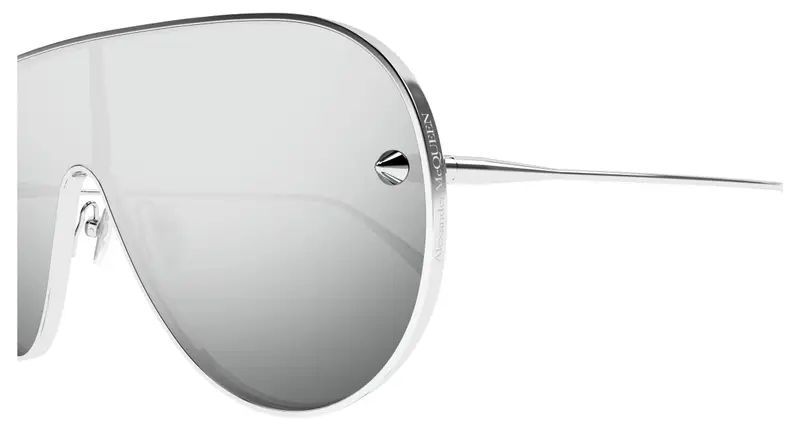 Alexander McQueen Unisex AM0481S 004 Occhiali da sole Metallo Argento Argento Pilot miniatura 2