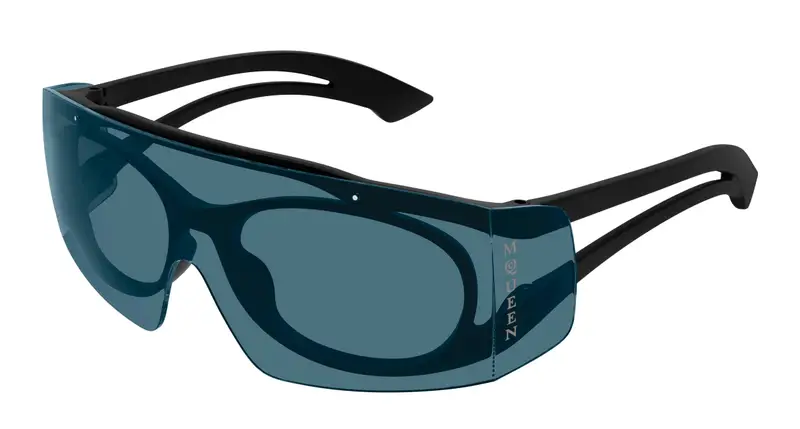 Alexander McQueen Unisex AM0489S 002 Occhiali da sole Bio-iniettato Nero Blu Maschera