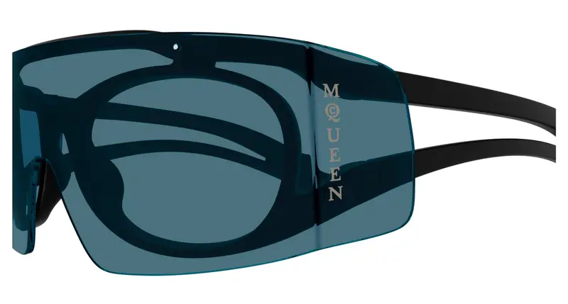 Alexander McQueen Unisex AM0489S 002 Occhiali da sole Bio-iniettato Nero Blu Maschera miniatura 2