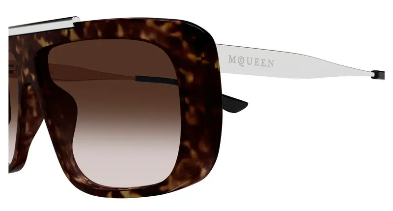 Alexander McQueen Unisex AM0492S 003 Occhiali da sole Acetato Havana Marrone Pilot miniatura 2