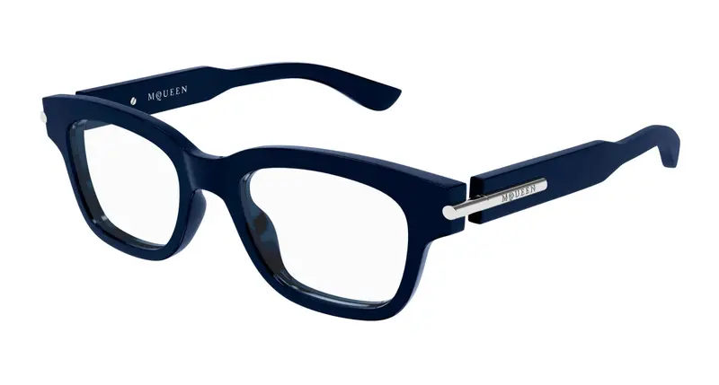 Alexander McQueen Unisex AM0497O 008 Montature da vista Acetato Blu Trasparente Squadrata