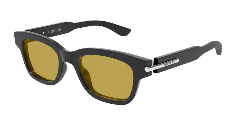 Alexander McQueen Unisex AM0497S 003 Occhiali da sole Acetato Grigio Giallo Squadrata