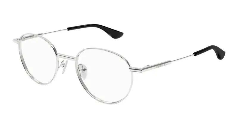 Alexander McQueen Unisex AM0502O 001 Montature da vista Metallo Argento Trasparente Rotonda