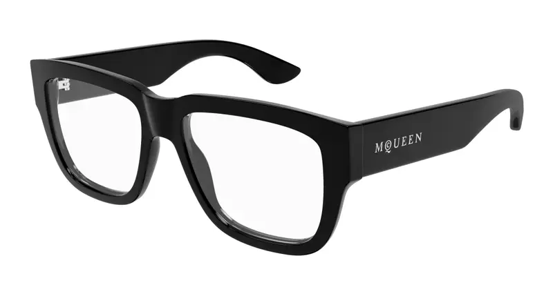 Alexander McQueen Unisex AM0510O 001 Montature da vista Acetato Nero Trasparente Squadrata