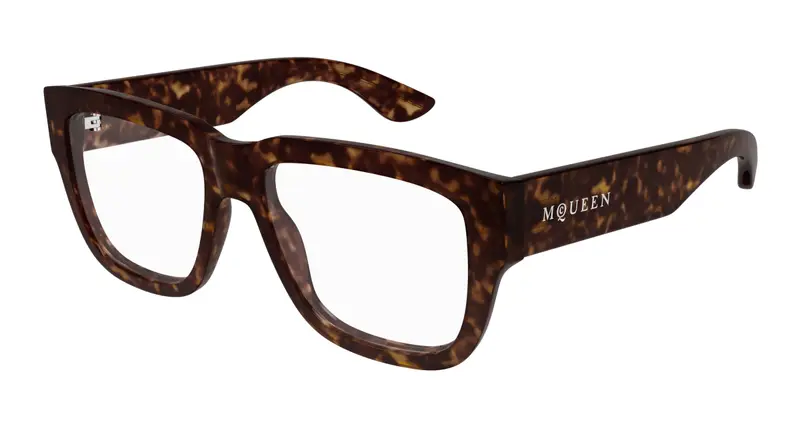 Alexander McQueen Unisex AM0510O 002 Montature da vista Acetato Havana Trasparente Squadrata