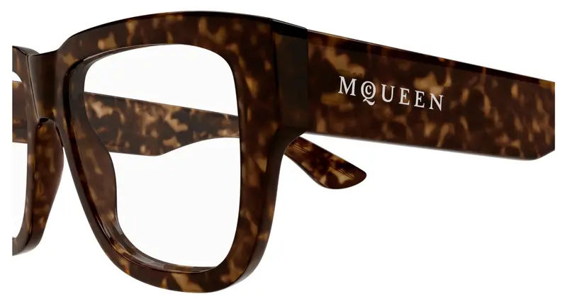 Alexander McQueen Unisex AM0510O 002 Montature da vista Acetato Havana Trasparente Squadrata miniatura 2