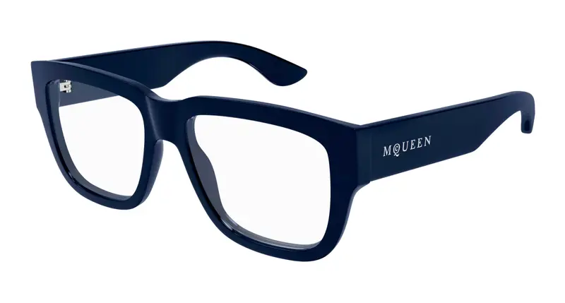 Alexander McQueen Unisex AM0510O 003 Montature da vista Acetato Blu Trasparente Squadrata