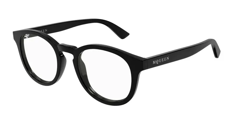 Alexander McQueen Unisex AM0514O 001 Montature da vista Acetato Nero Trasparente Rotonda