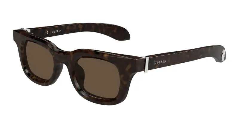 Uomo Alexander McQueen AM0547S 002 Occhiali da sole Acetato Havana Marrone Squadrata