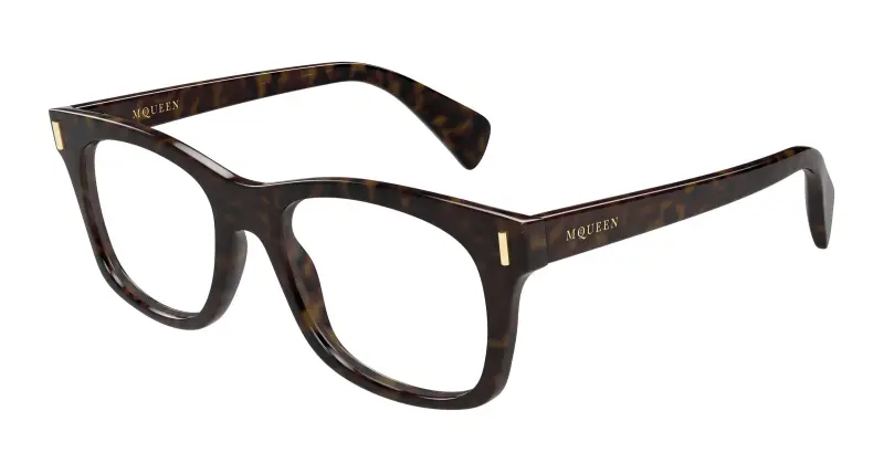 Uomo Alexander McQueen AM0551O 002 Montature da vista Acetato Havana Trasparente Squadrata