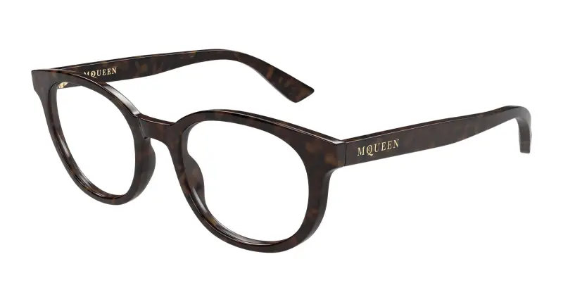 Uomo Alexander McQueen AM0567O 002 Montature da vista Acetato Havana Trasparente Rotonda