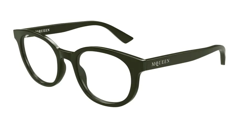 Uomo Alexander McQueen AM0567O 003 Montature da vista Acetato Verde Trasparente Rotonda