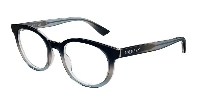 Uomo Alexander McQueen AM0567O 006 Montature da vista Acetato Blu Trasparente Rotonda