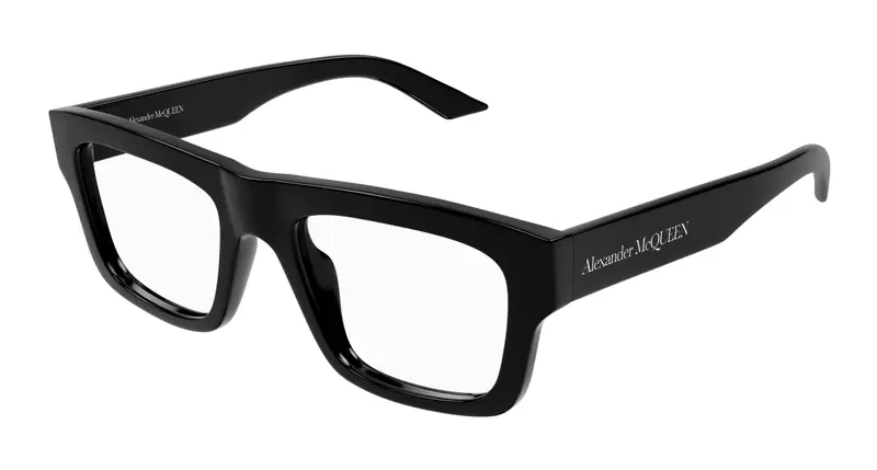 Alexander McQueen Uomo AM0452O 001 Montature da vista Acetato Nero Trasparente Squadrata
