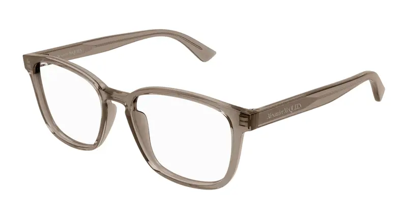 Alexander McQueen Uomo AM0462O 005 Montature da vista Acetato Marrone Trasparente Squadrata