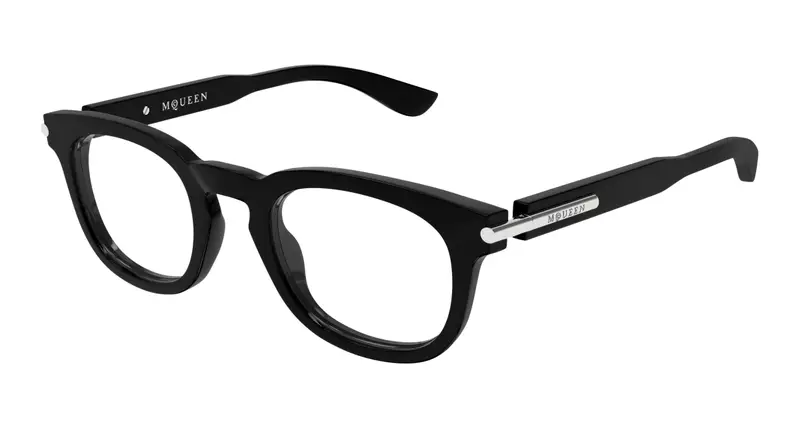 Alexander McQueen Uomo AM0498O 001 Montature da vista Acetato Nero Trasparente Rotonda